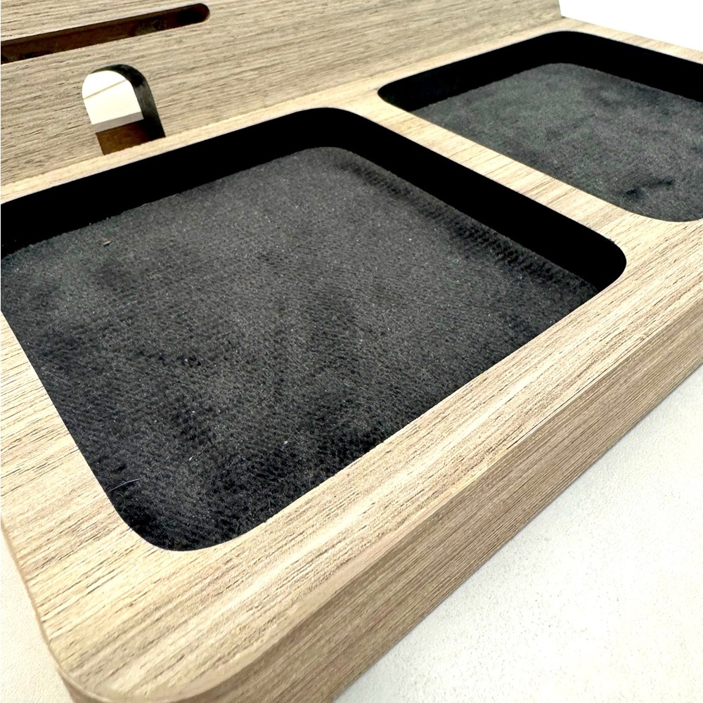 🆕 Space-saving Wood Finish Phone Dock Station Accessory Holder/Organizer Tray - Picture 2 of 5